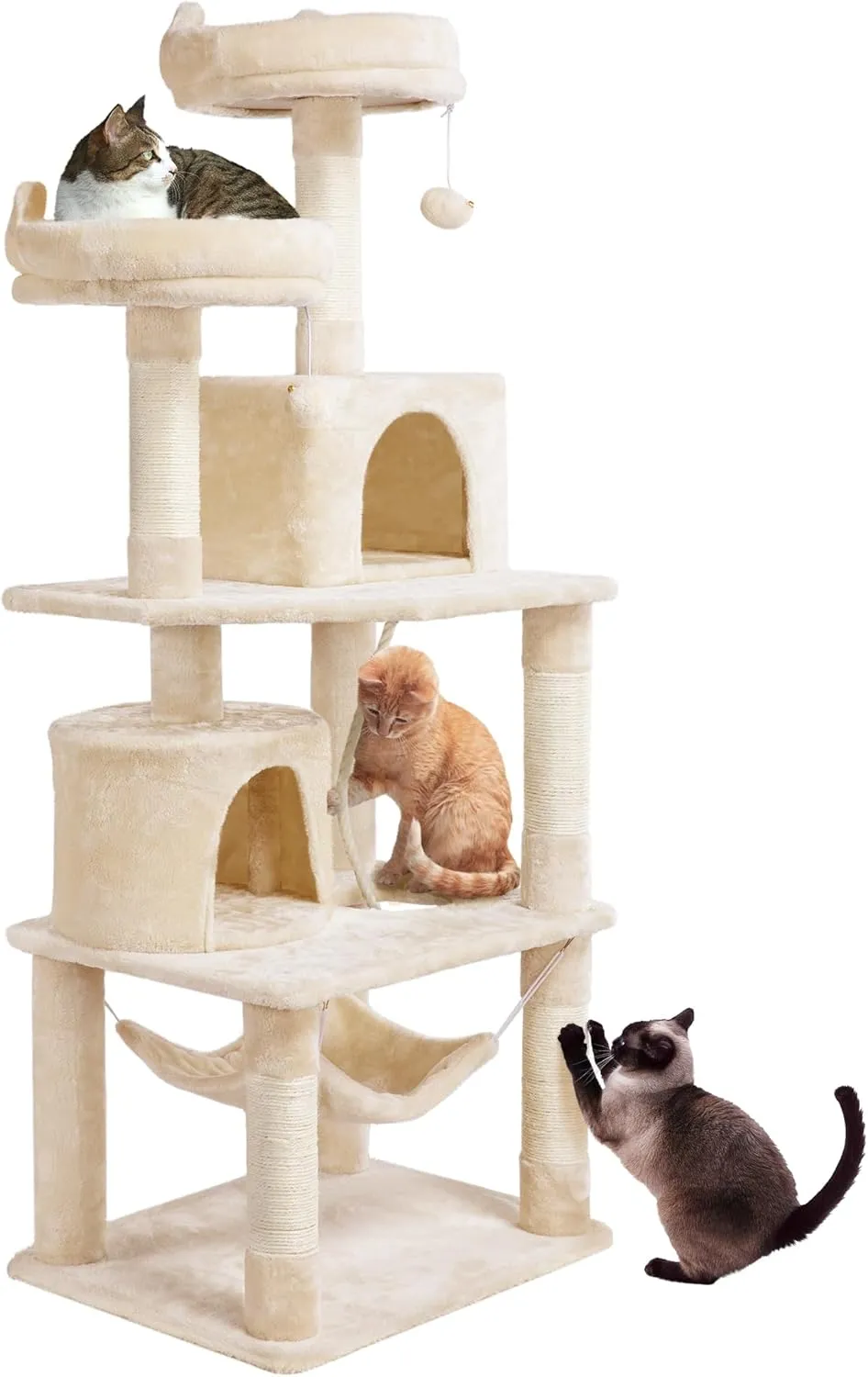 Yaheetech 62.5inches Cat Tree Cat Tower Kitten Condo with Platform & Hammock, Scratching Posts for Kittens Pet Play House with Plush Perch for Indoor Activity Relaxing, Beige