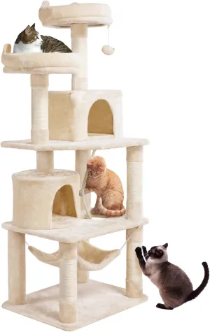 Yaheetech 62.5inches Cat Tree Cat Tower Kitten Condo with Platform & Hammock, Scratching Posts for Kittens Pet Play House with Plush Perch for Indoor Activity Relaxing, Beige