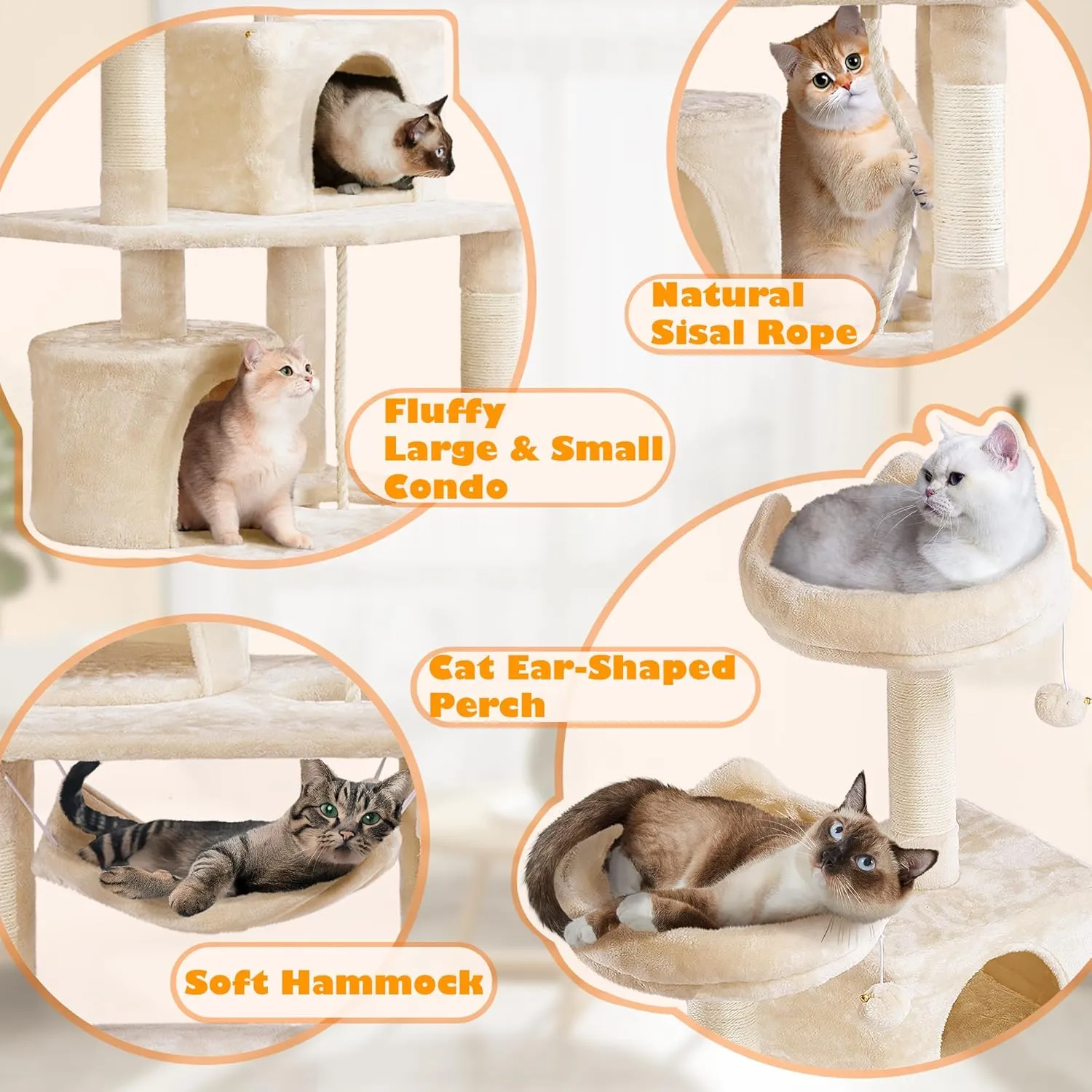 Yaheetech 62.5inches Cat Tree Cat Tower Kitten Condo with Platform & Hammock, Scratching Posts for Kittens Pet Play House with Plush Perch for Indoor Activity Relaxing, Beige