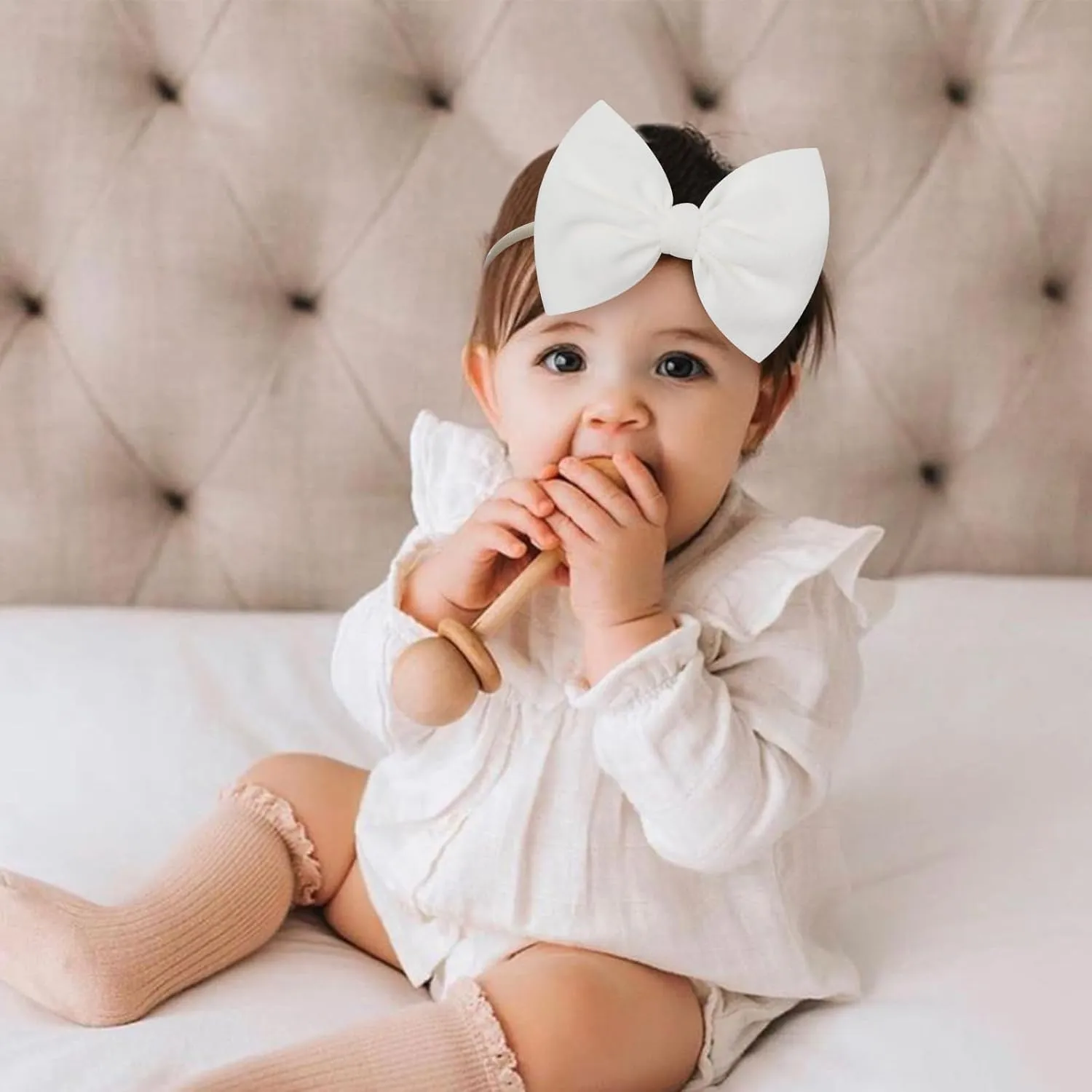 YanJie 3 Pcs Soft Headbands Baby Girls Nylon Headband with Hair Bow Hairbands Hair Accessories for Newborn Infant Toddler Kids