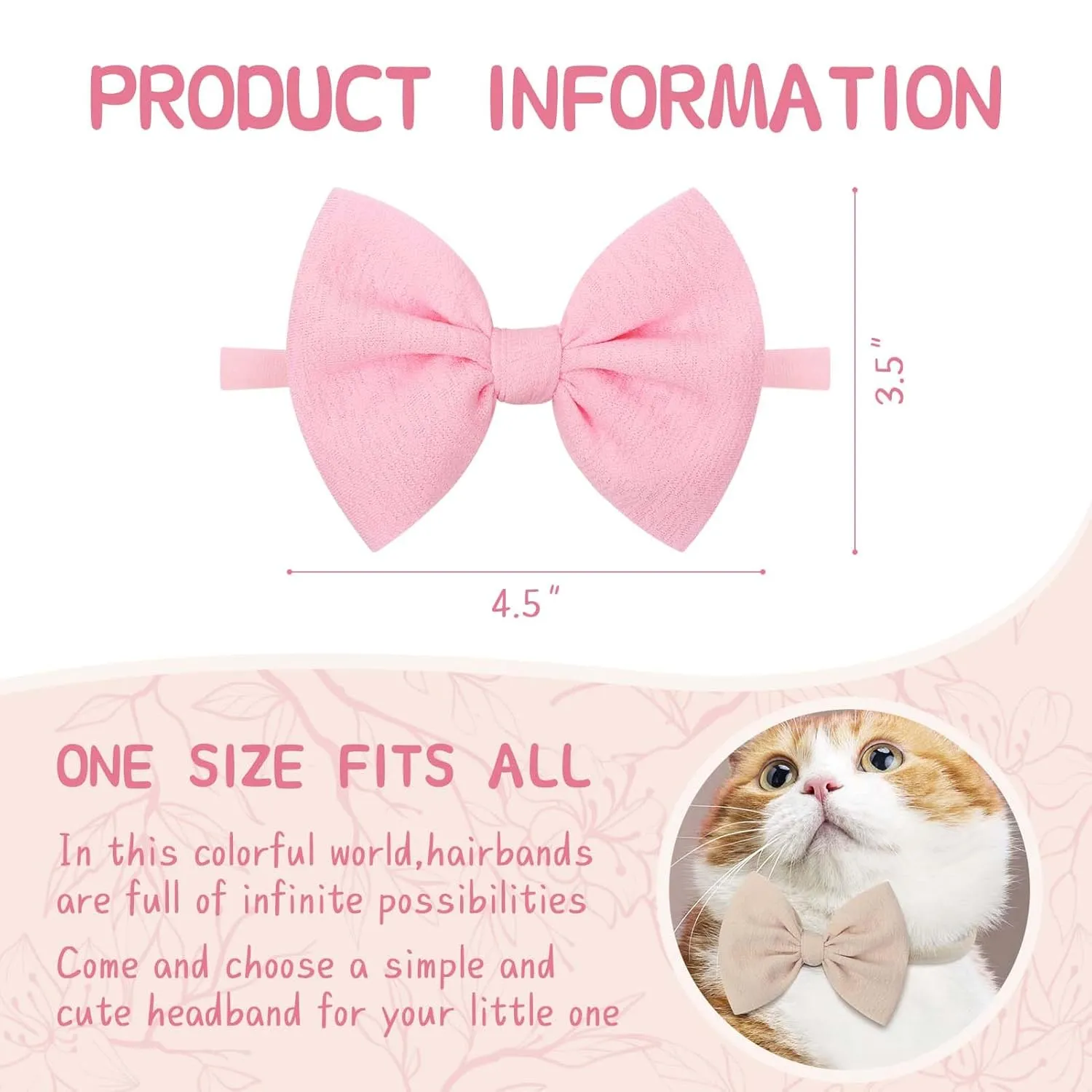 YanJie Baby Girls 4.5" Nylon Headbands, Handmade Hair Bows Hairbands Hair Accessories for Newborn Infant Toddlers Kids, 3 Pieces, Light Pink/White/Beige