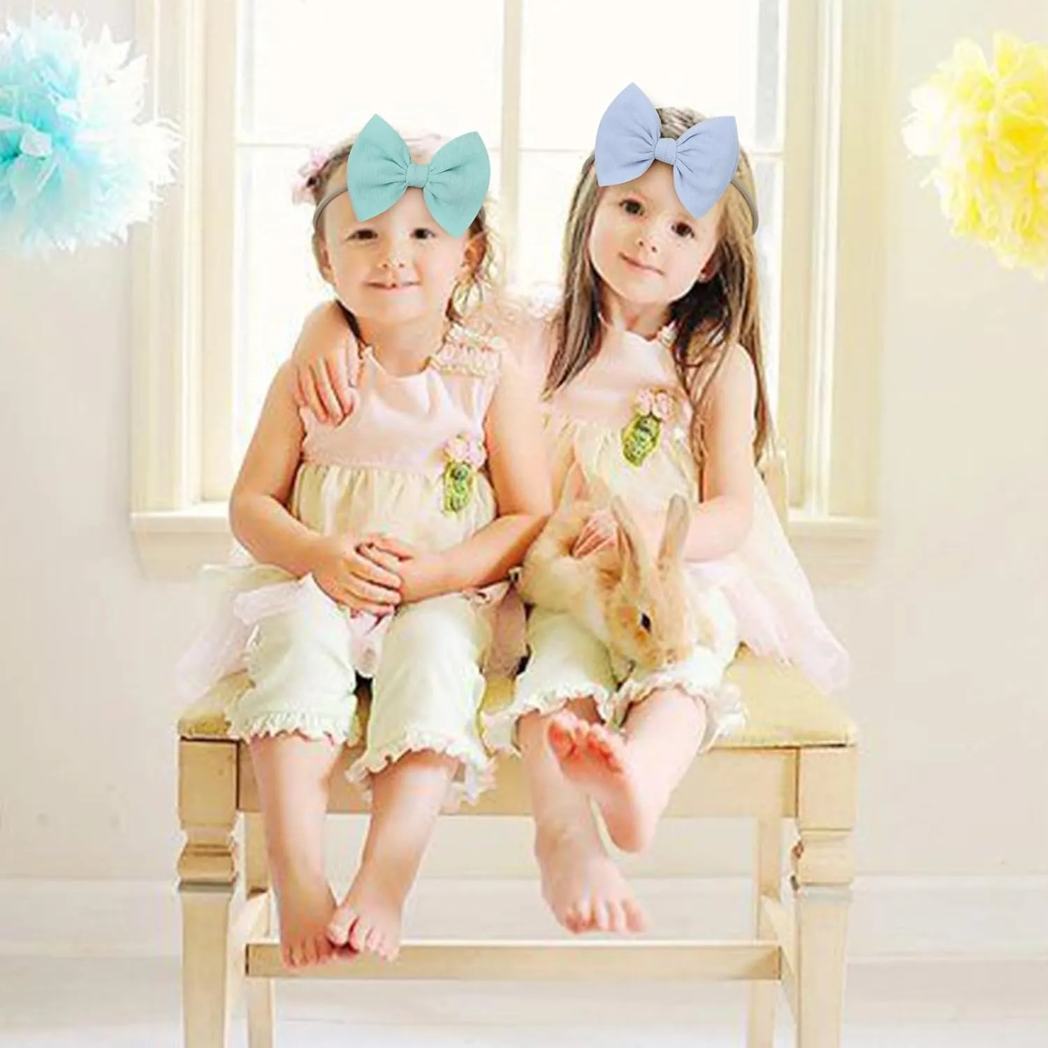 YanJie Baby Girls Nylon Headbands Newborn Bows Handmade Hair Bows Hairbands Hair Accessories for Newborn Infant Toddlers Kids (baby pink-aqua)