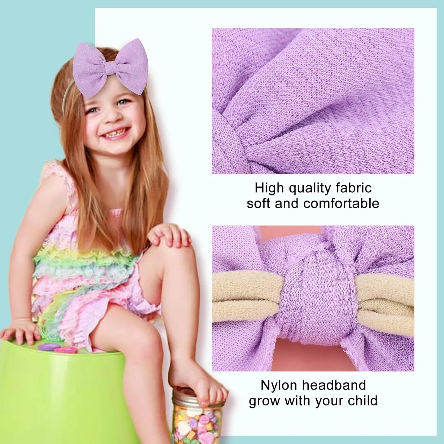 YanJie Baby Girls Nylon Headbands Newborn Bows Handmade Hair Bows Hairbands Hair Accessories for Newborn Infant Toddlers Kids (baby pink-aqua)