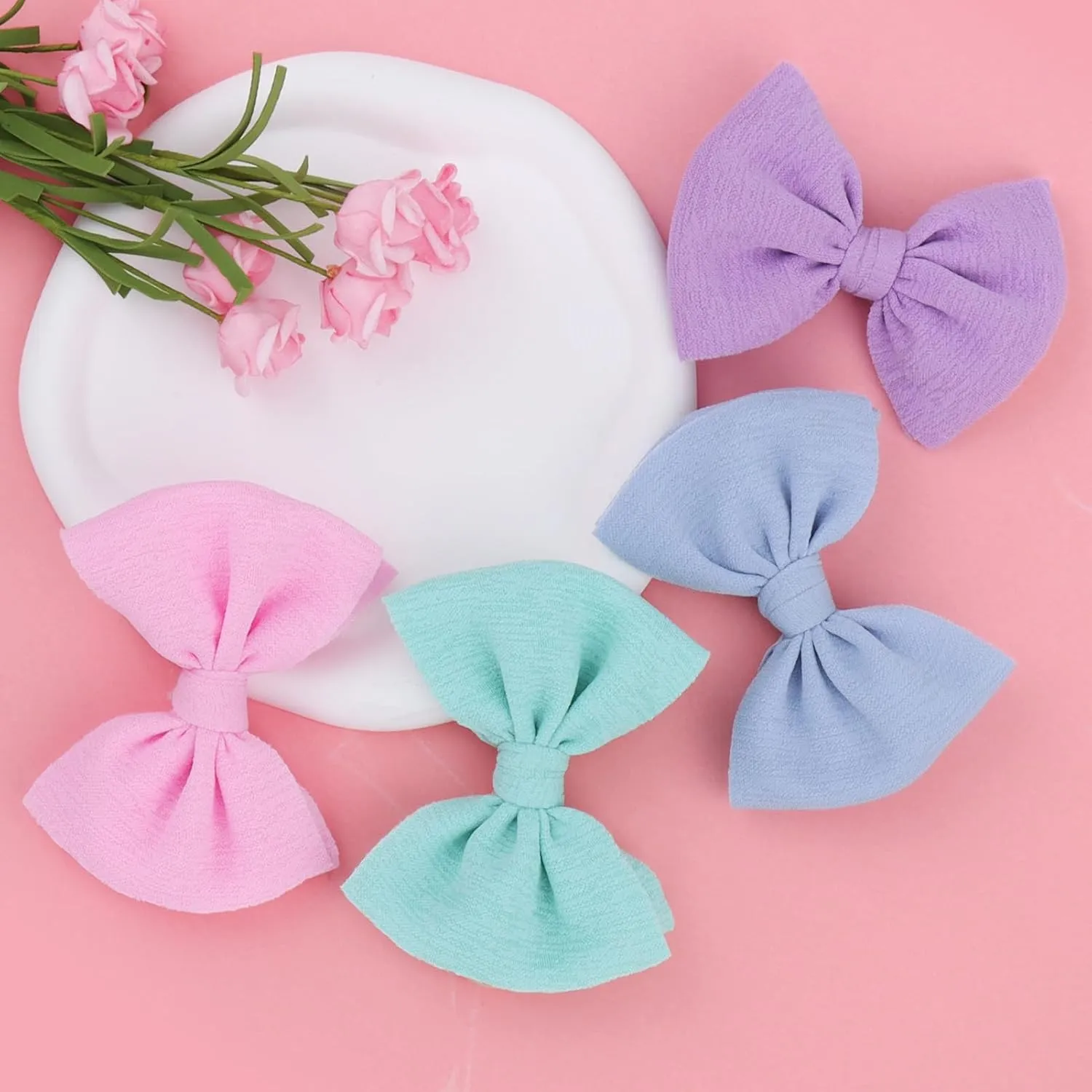 YanJie Baby Girls Nylon Headbands Newborn Bows Handmade Hair Bows Hairbands Hair Accessories for Newborn Infant Toddlers Kids (baby pink-aqua)