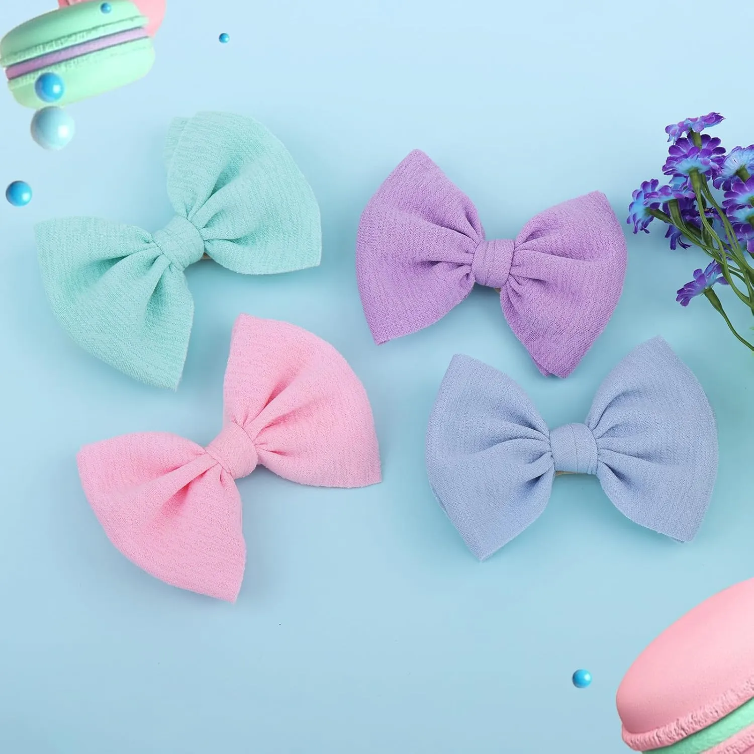 YanJie Baby Girls Nylon Headbands Newborn Bows Handmade Hair Bows Hairbands Hair Accessories for Newborn Infant Toddlers Kids (baby pink-aqua)