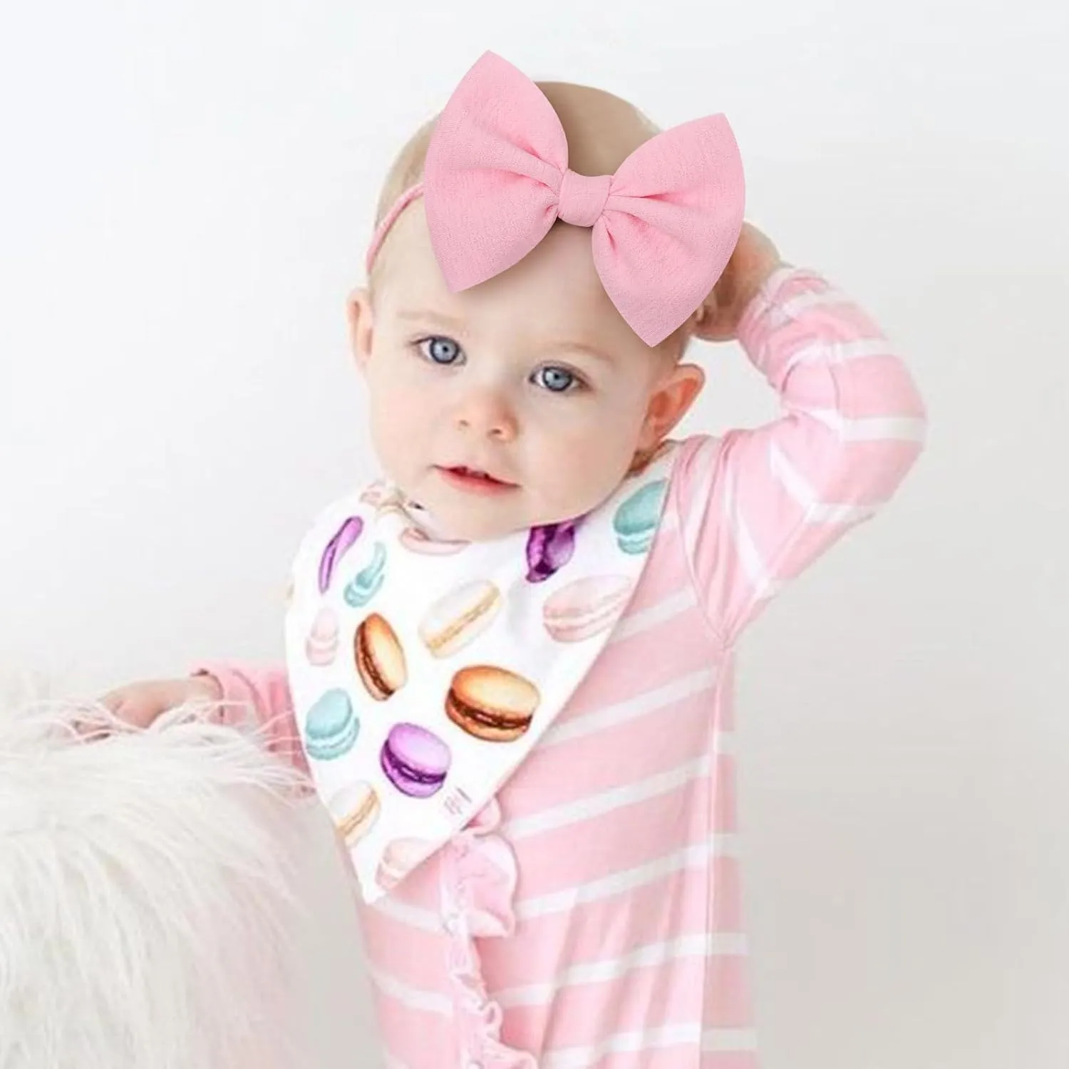 YanJie Baby Girls Nylon Headbands Newborn Bows Handmade Hair Bows Hairbands Hair Accessories for Newborn Infant Toddlers Kids (baby pink-aqua)