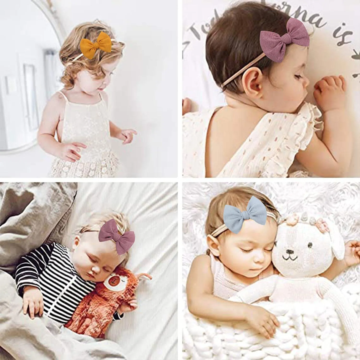 YanJie Baby Girls Nylon Headbands Newborn Bows Handmade Hair Bows Hairbands Hair Accessories for Newborn Infant Toddlers Kids(Gold Blue Dusty Rose)