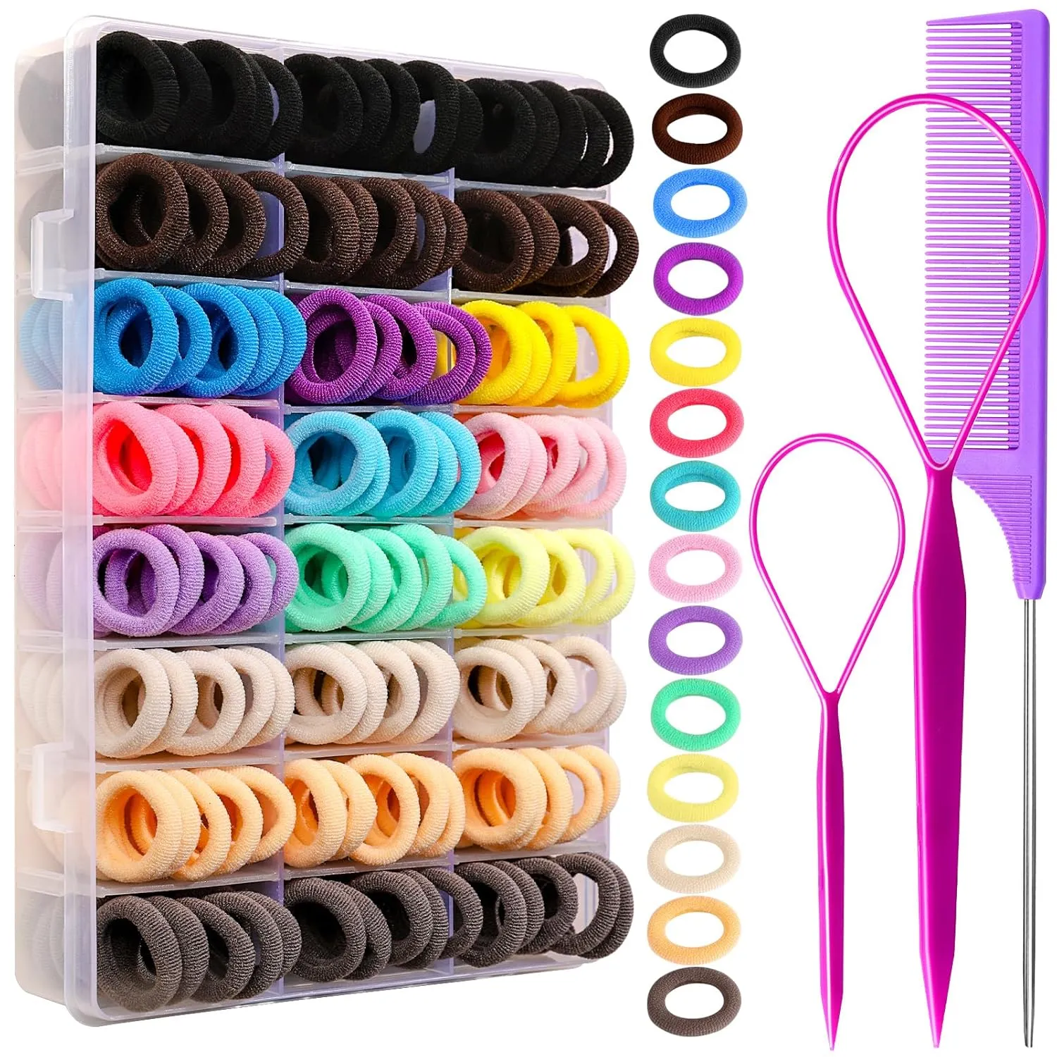 YGDZ Baby Hair Ties, 280 PCS Cotton Toddler Hair Ties, Seamless Soft Small Elastics Hair Bands with Organizer Box, Hair Accessories for Girls, Toddler, Kids, Mini Ponytail Holders