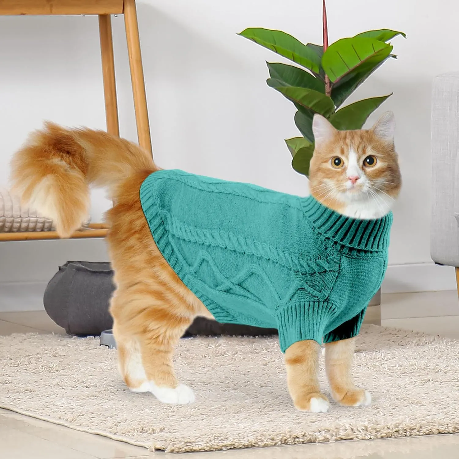 Yuehuam Small Dog & Cat Sweater, Winter Puppy Pullover Cable Knit Turtleneck Thick Warm Clothes for Small Dog, Puppy, Kitten, Cat Apparel