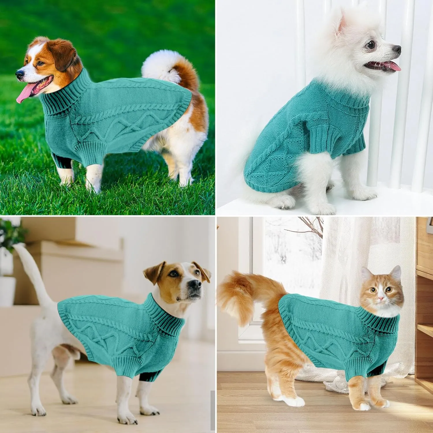 Yuehuam Small Dog & Cat Sweater, Winter Puppy Pullover Cable Knit Turtleneck Thick Warm Clothes for Small Dog, Puppy, Kitten, Cat Apparel