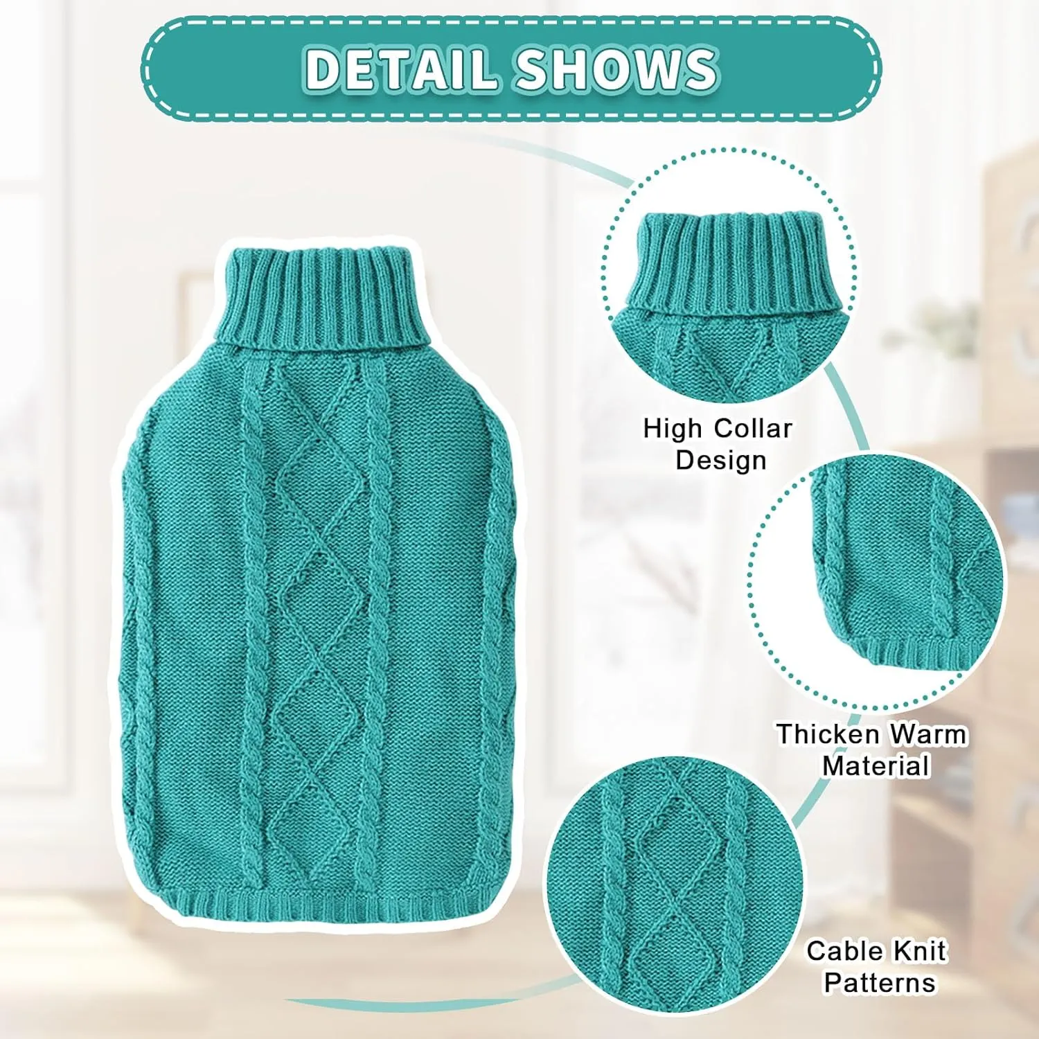 Yuehuam Small Dog & Cat Sweater, Winter Puppy Pullover Cable Knit Turtleneck Thick Warm Clothes for Small Dog, Puppy, Kitten, Cat Apparel